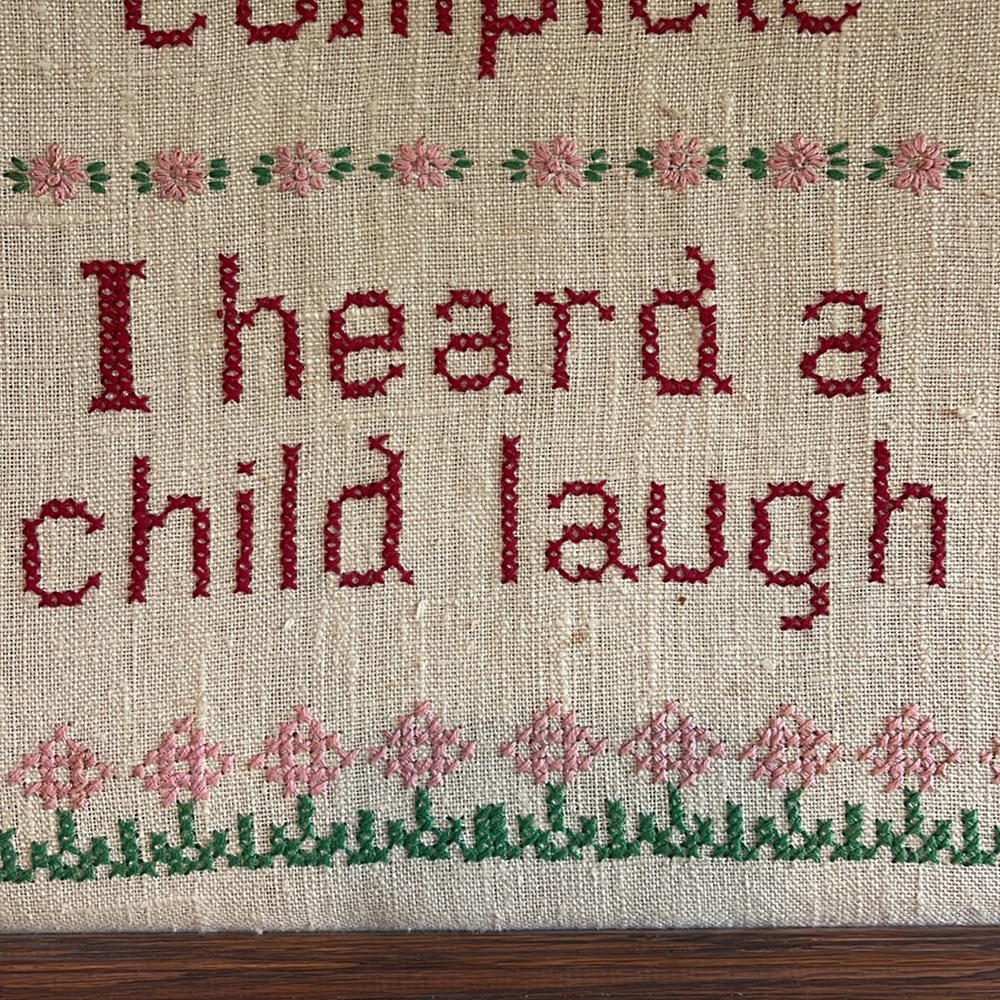 Vintage “I Heard A Child Laugh” Needlepoint Sampler Wall Hanging - Picture 3 of 10